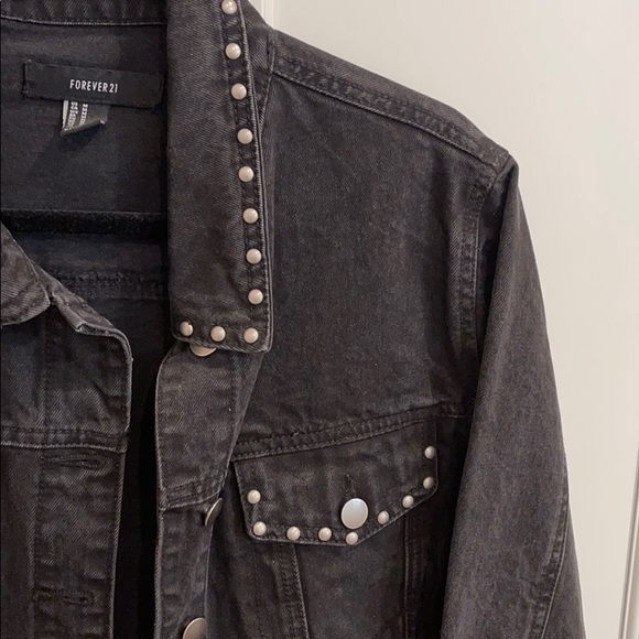 Faded grey/black studded denim jacket - Picture 2 of 4